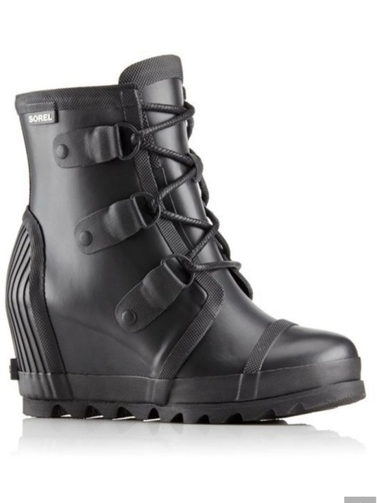 Sorel Shoes - Sorel Black Lace-Up Wedge Waterproof Ankle Boot